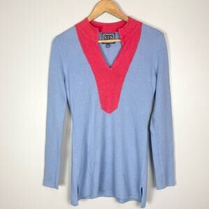 STS Sail to Sable V-Neck Sweater Cashmere and Wool Woman size XS Blue and Red